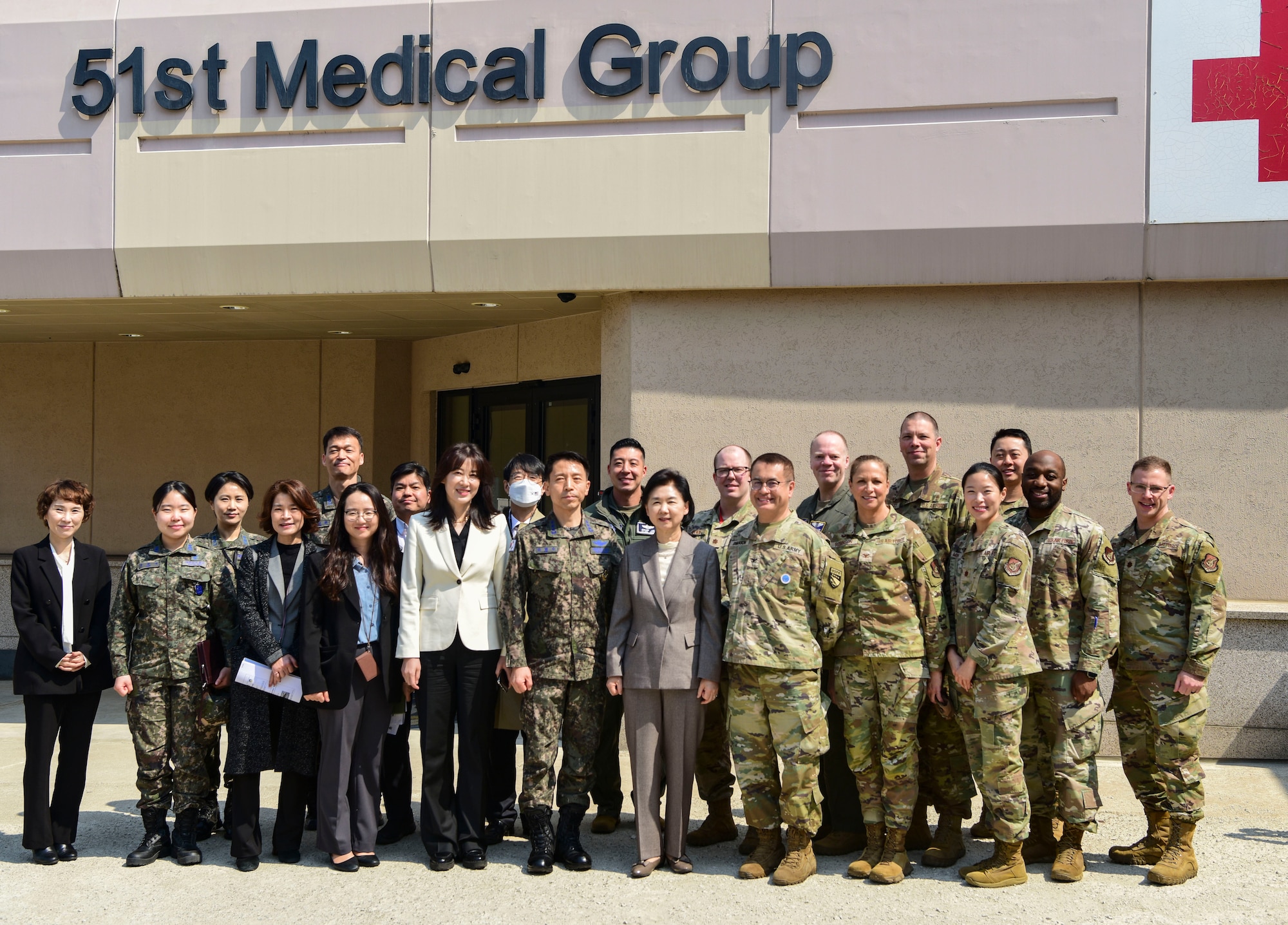 Members of the Republic of Korea Air Force Operations Command, Korea Disease Control Agency, U.S. Forces Korea Surgeon’s office and the 51st Medical Group pose for a photo at Osan Air Base, ROK, April 3, 2025.