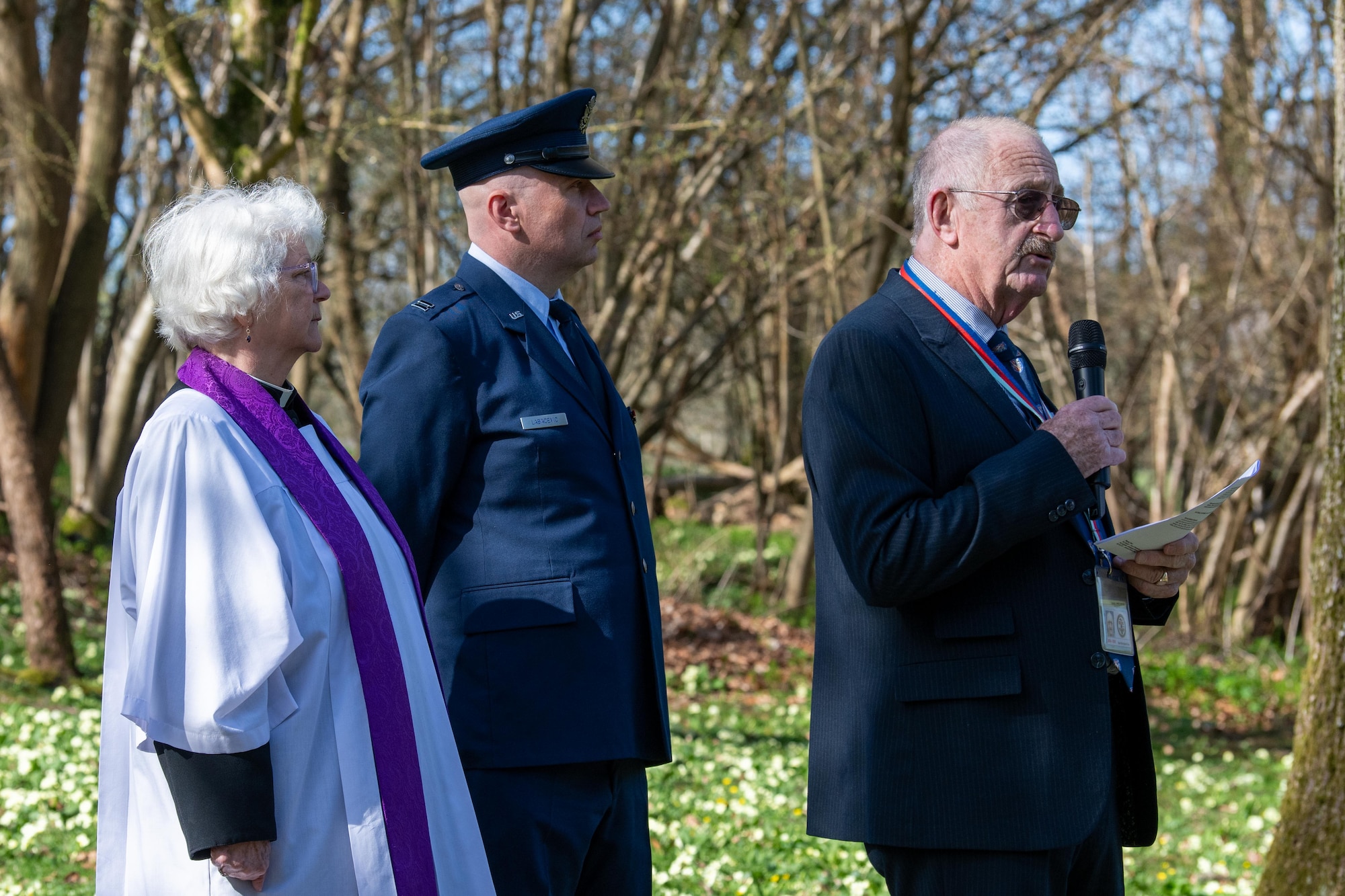 RAF Welford Historical Society chairman gives remarks during a memorial service