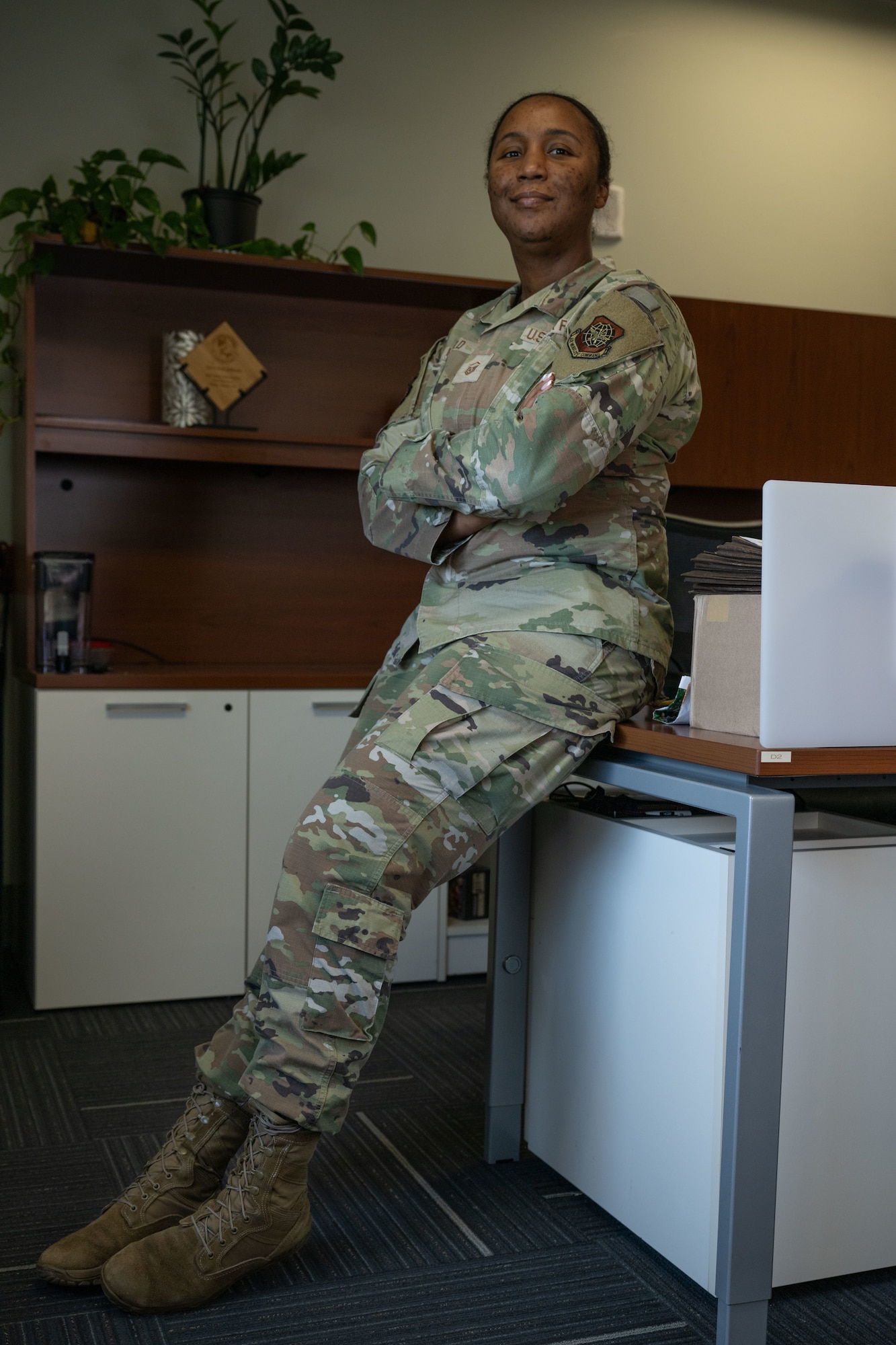 U.S. Air Force Master Sgt. Luchia Warfield, 436th Communications Squadron Network Control Center section chief, poses for a portrait at Dover Air Force Base, Delaware, April 2, 2025. As part of a collection of stories, four senior noncommissioned officers offered their advice and wisdom on how they excelled in their positions. (U.S. Air Force photo by Airman 1st Class Liberty Matthews)
