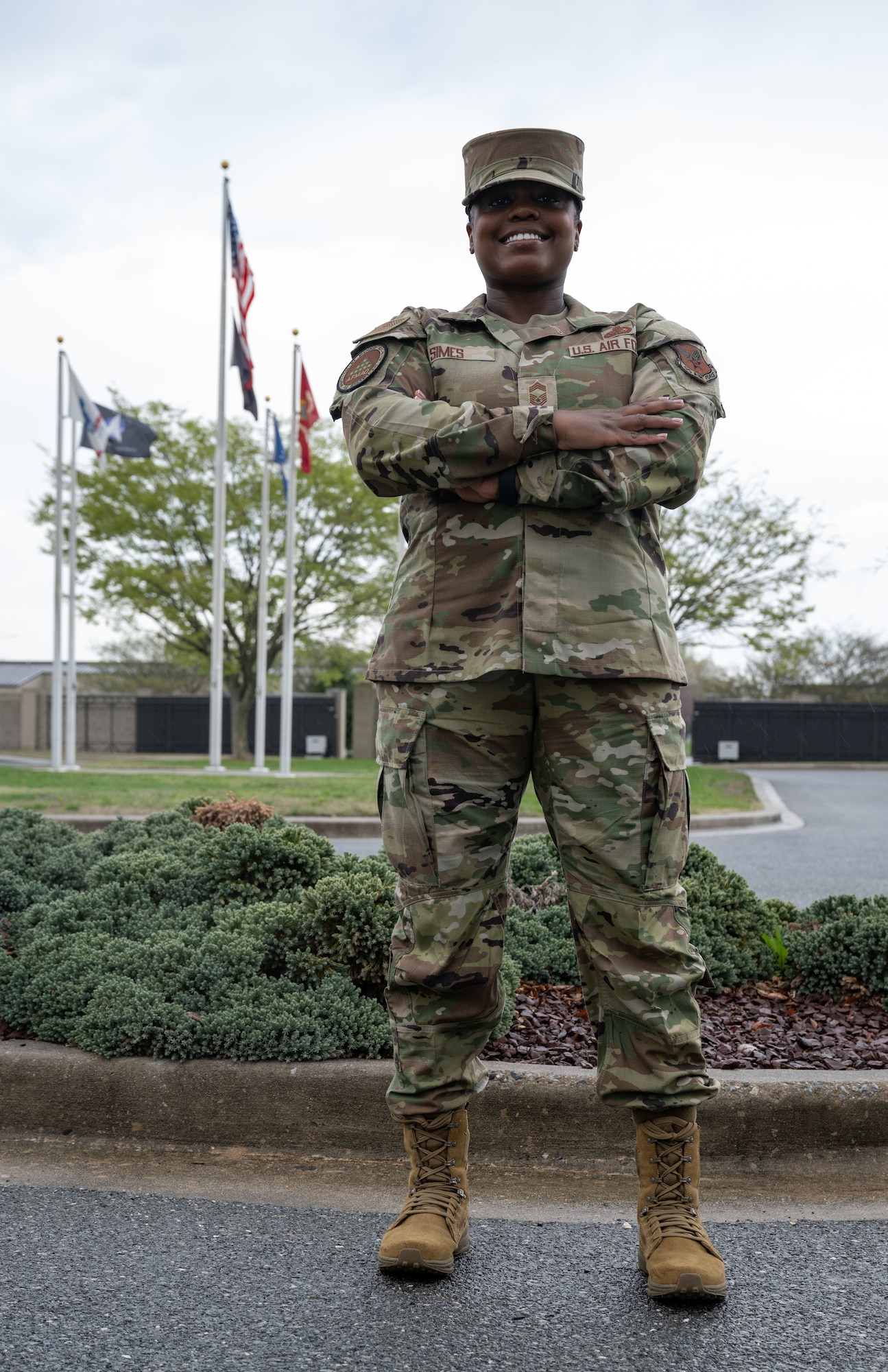 U.S. Chief Master Sgt. Shonta Simes, Air Force Mortuary Affairs and Operations senior enlisted leader, poses for a portrait at Dover Air Force Base, Delaware, April 4, 2025. As part of a collection of stories, four senior noncommissioned officers offered their advice and wisdom on how they excelled in their positions. (U.S. Air Force photo by Airman 1st Class Liberty Matthews)