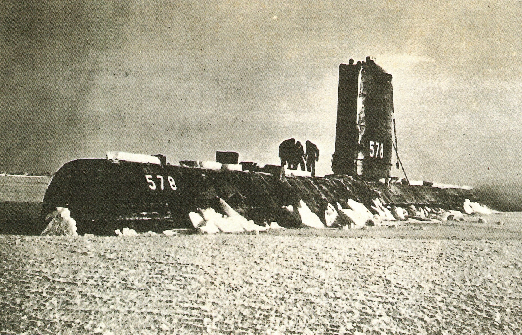 USS Skate (SSN 578) surfaces for the first time at the North Pole on March 17, 1959.