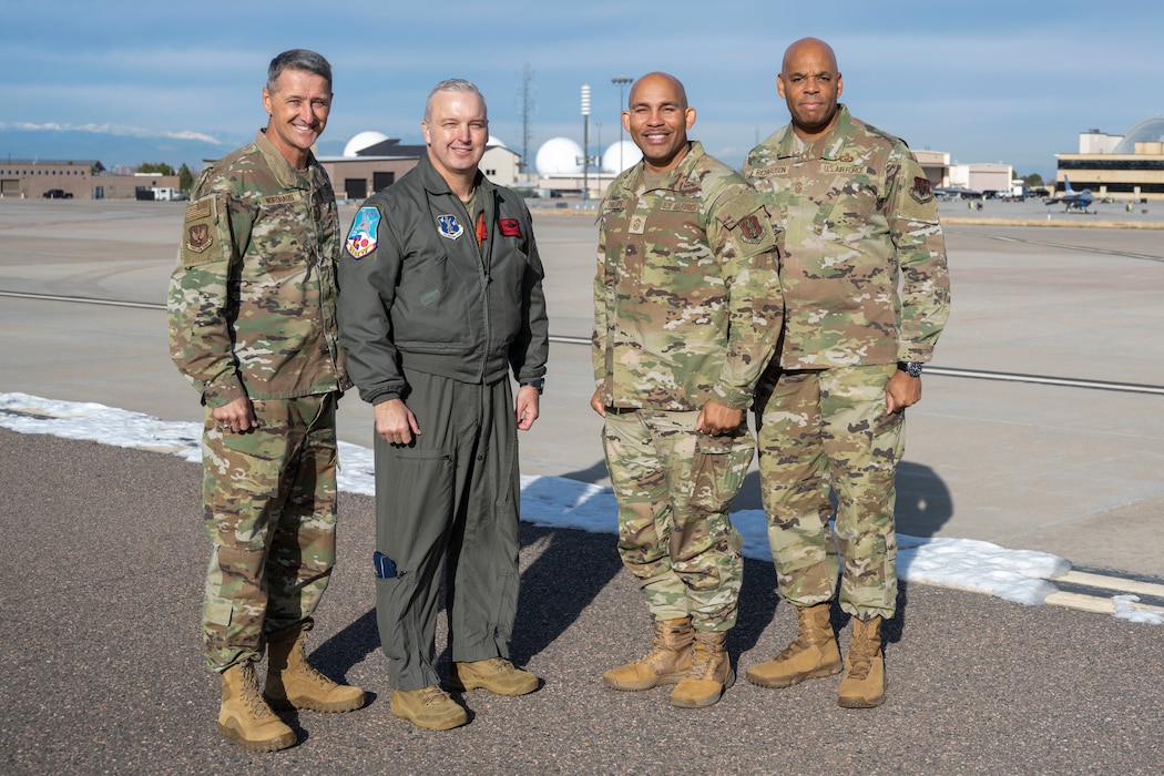 U.S. Air Force Lt. Gen. Steven S. Nordhaus, commander, Continental U.S. North American Aerospace Defense Command Region-1st Air Force (Air Forces Northern and Air Forces Space) (left), visited the 140th Wing, Buckley Space Force Base, Aurora, Colorado Nov. 30, 2023.