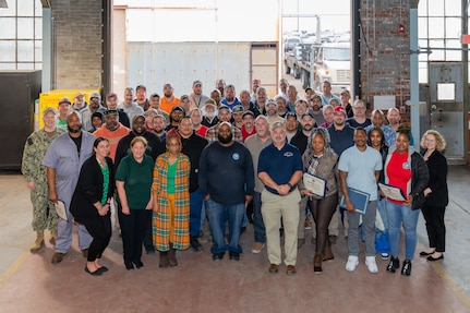 HST Combined Repair Team: Repairs led by Forward Deployed Regional Maintenance Center (FDRMC) with exceptional coordination and support from Norfolk Naval Shipyard, Ship's Force, and industry partner Theodoropoulos Group. (Photo Courtesy of FDRMC)