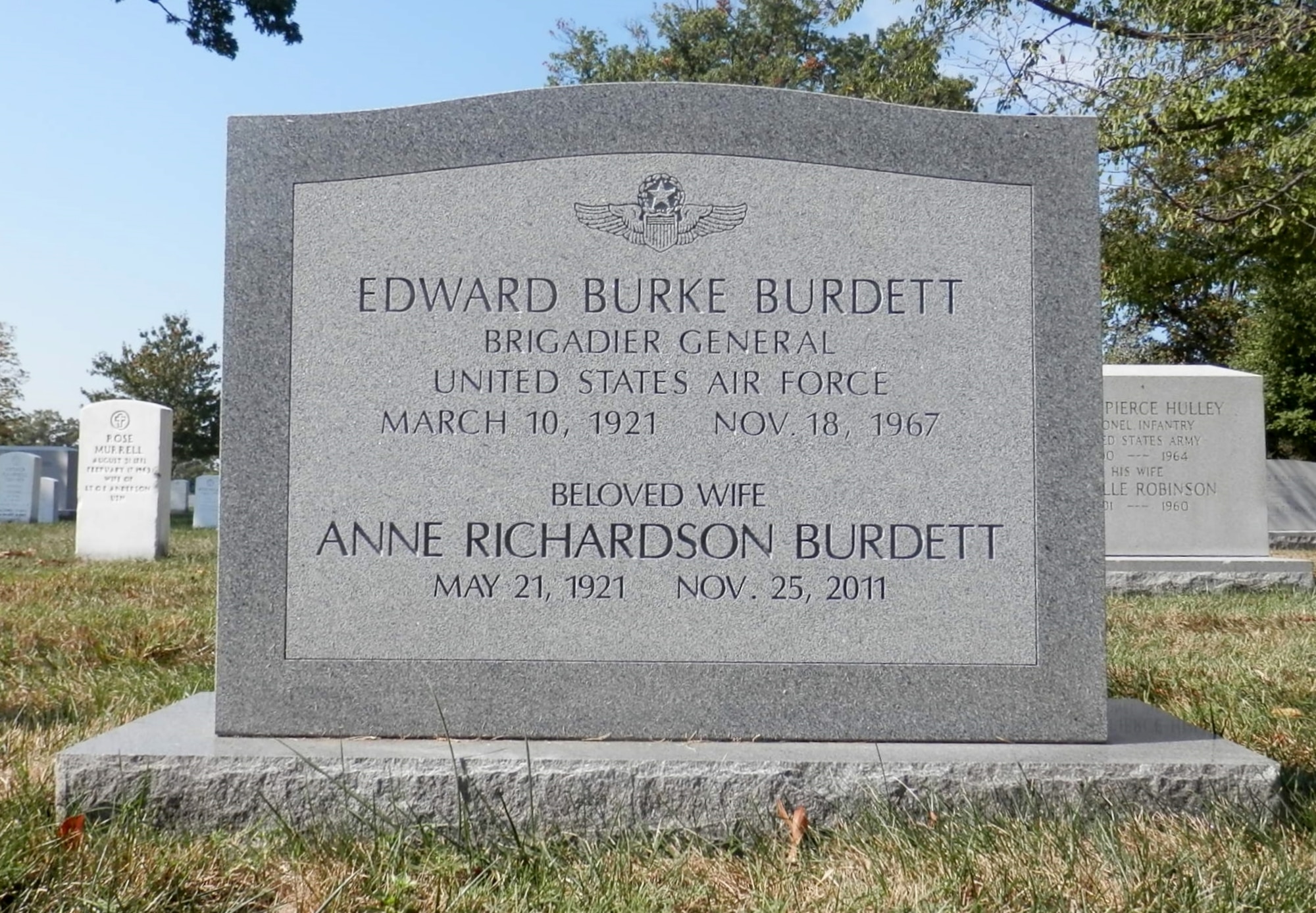 Grave of Brigadier General Edward B. Burdett and his wife Ann at Arlington National Cemetery.  (Posted by Paul Hays on the Find a Grave website)
