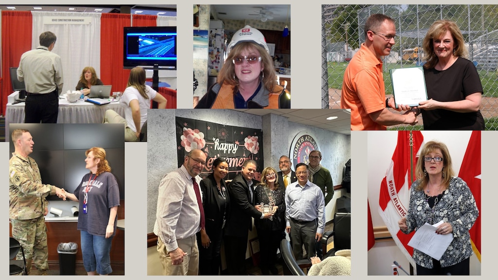 A collage shows various scenes of a woman's career, with her retirement at the center.