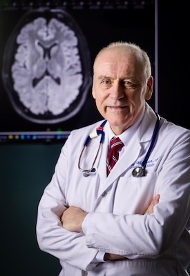 Dr. David Williamson, director of the Inpatient Neuropsychiatric and Traumatic Brain Injury ward and Brain Injury Medicine at Walter Reed National Military Medical Center, poses for a photo in Bethesda, Md., on April 8, 2025. Dr. Williamson will lead the new Rapid Assessment Program for Tactical Operational Readiness (RAPTOR), a multidisciplinary initiative providing expedited and comprehensive evaluations to support special operations active-duty service members' rapid return to duty. (DOD photo by Ricardo J. Reyes)