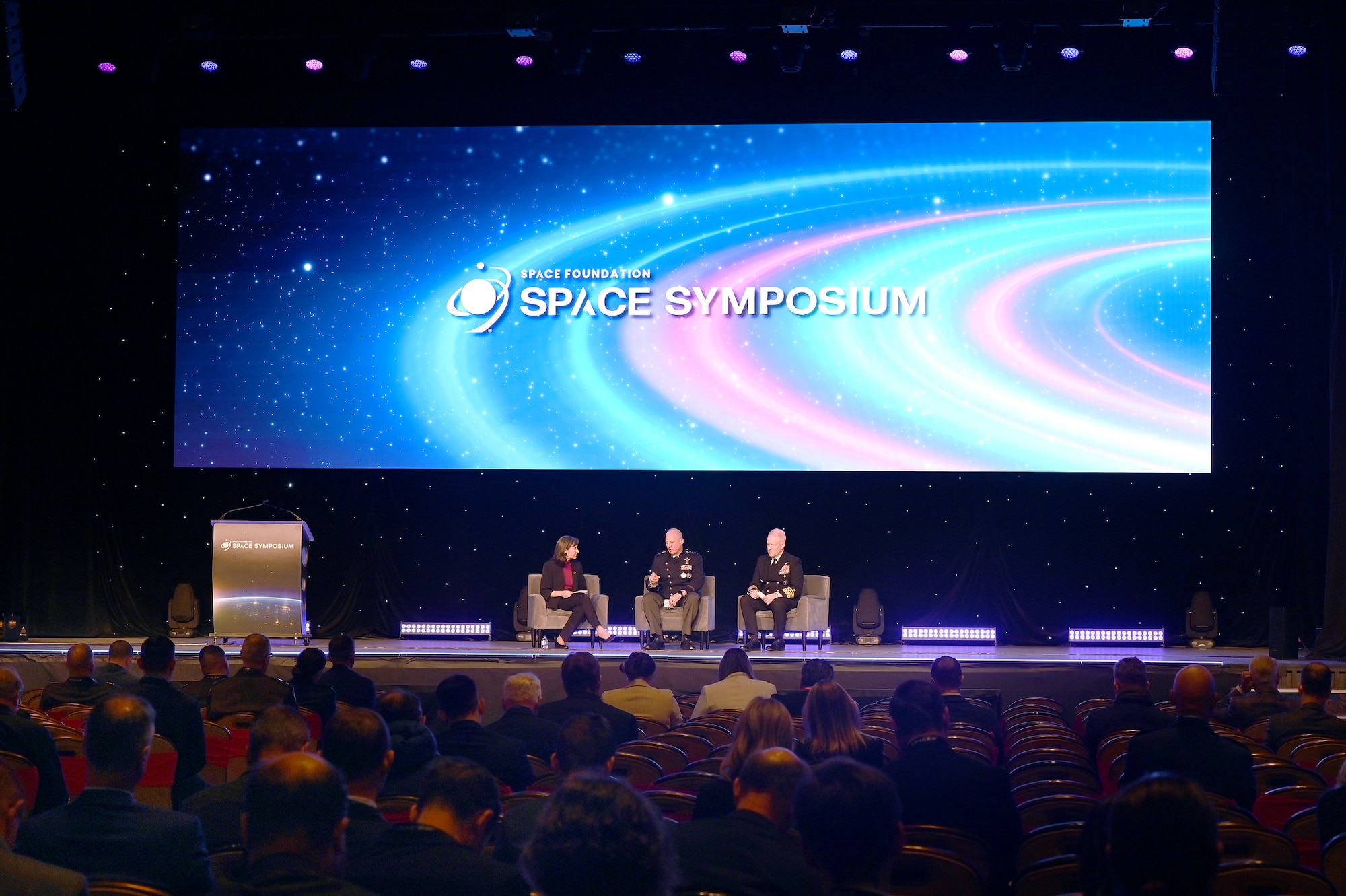 Vice Chief of Space Operations Gen. Michael A. Guetlein speaks during a Fireside Chat at the Space Symposium.