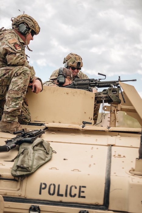 Airmen from the 233rd Space Group, Colorado Air National Guard, perform their annual field training at Camp Guernsey Joint Training Center, Guernsey, Wyoming August 10, 2023.