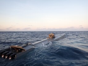 Coast Guard Cutter James law enforcement officers boarded a low profile suspected drug smuggling vessel in the Eastern Pacific Ocean, Jan. 7, 2025. The crew of U.S. Coast Guard Cutter James offloaded more than 44,550 pounds of cocaine and 3,880 pounds of marijuana valued at approximately $509.9 million in Port Everglades, April 9, 2025. (U.S. Coast Guard photo)