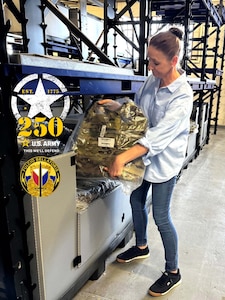 Carina Sweney is a supply technician with Logistics Readiness Center Wiesbaden at the Central Issue Facility on Clay Kaserne. Being a part of the Army community for 30 years – first at AAFES and then as a family member and now as an Army local national employee – Sweney said she has a strong connection with the Army. “Happy 250th birthday, U.S. Army!” she said. (U.S. Army courtesy photo)