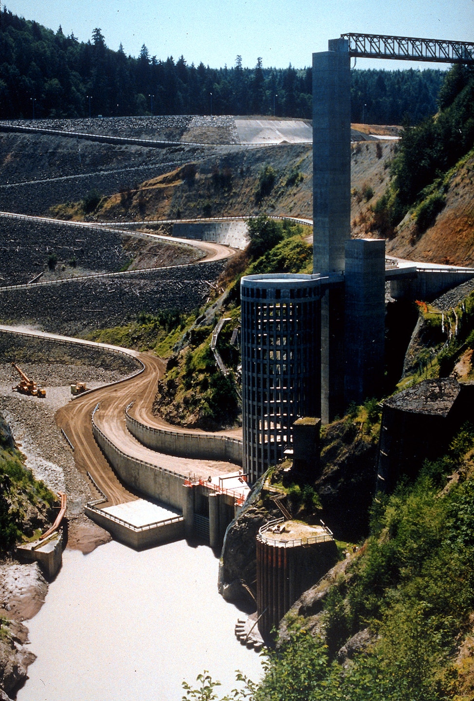 Photo of Mud Mountain Dam, located in Enumclaw, Washington. The project protects more than 400,000 homes and businesses along the White and Puyallup river valleys, between Buckley and Tacoma, Washington.