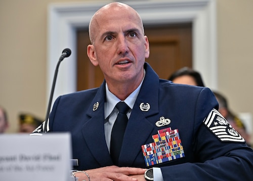 Chief Master Sgt. of the Air Force David Flosi testifies before the House Appropriations Committee.