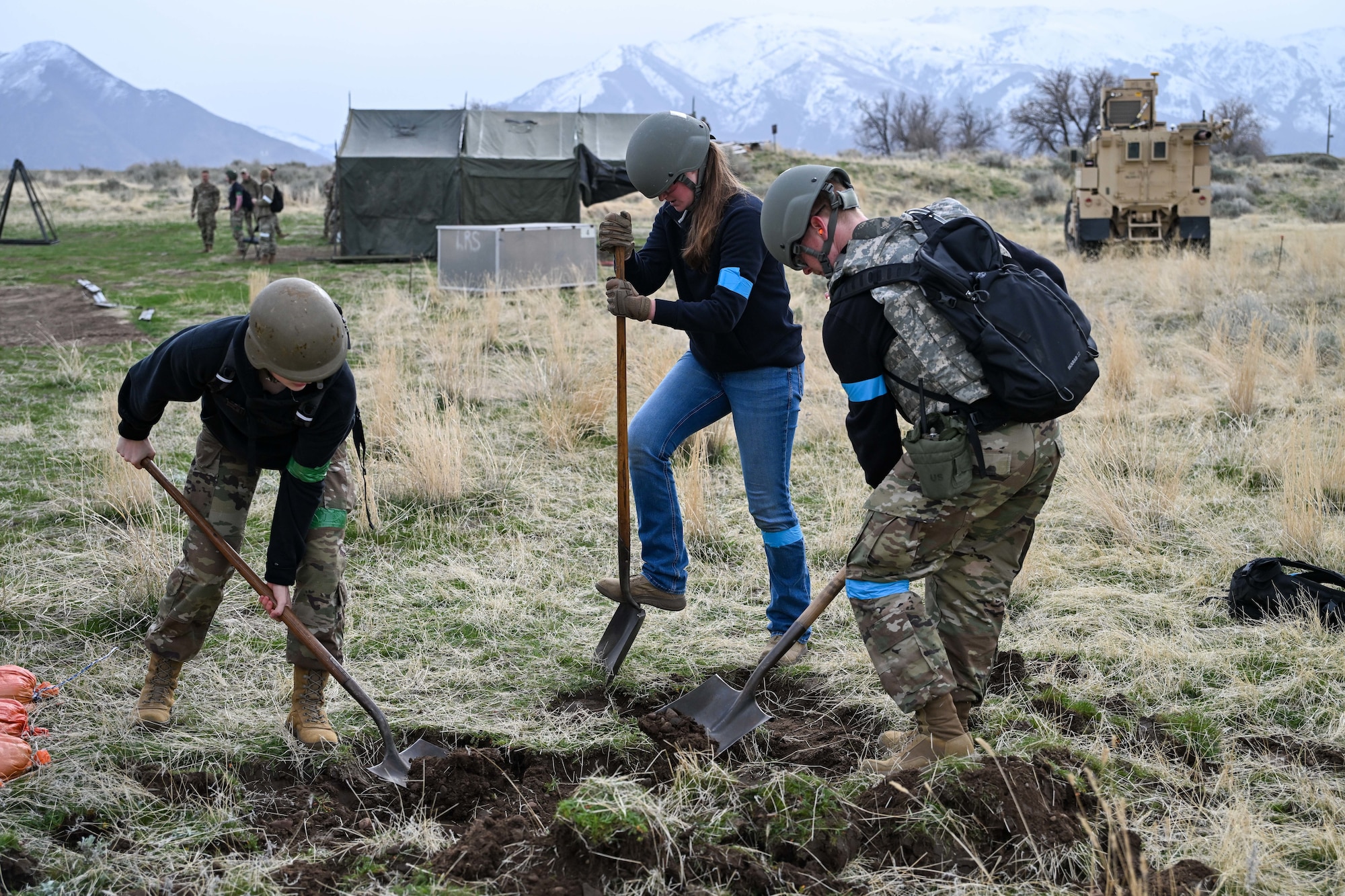 ROTC cadets dig trenches