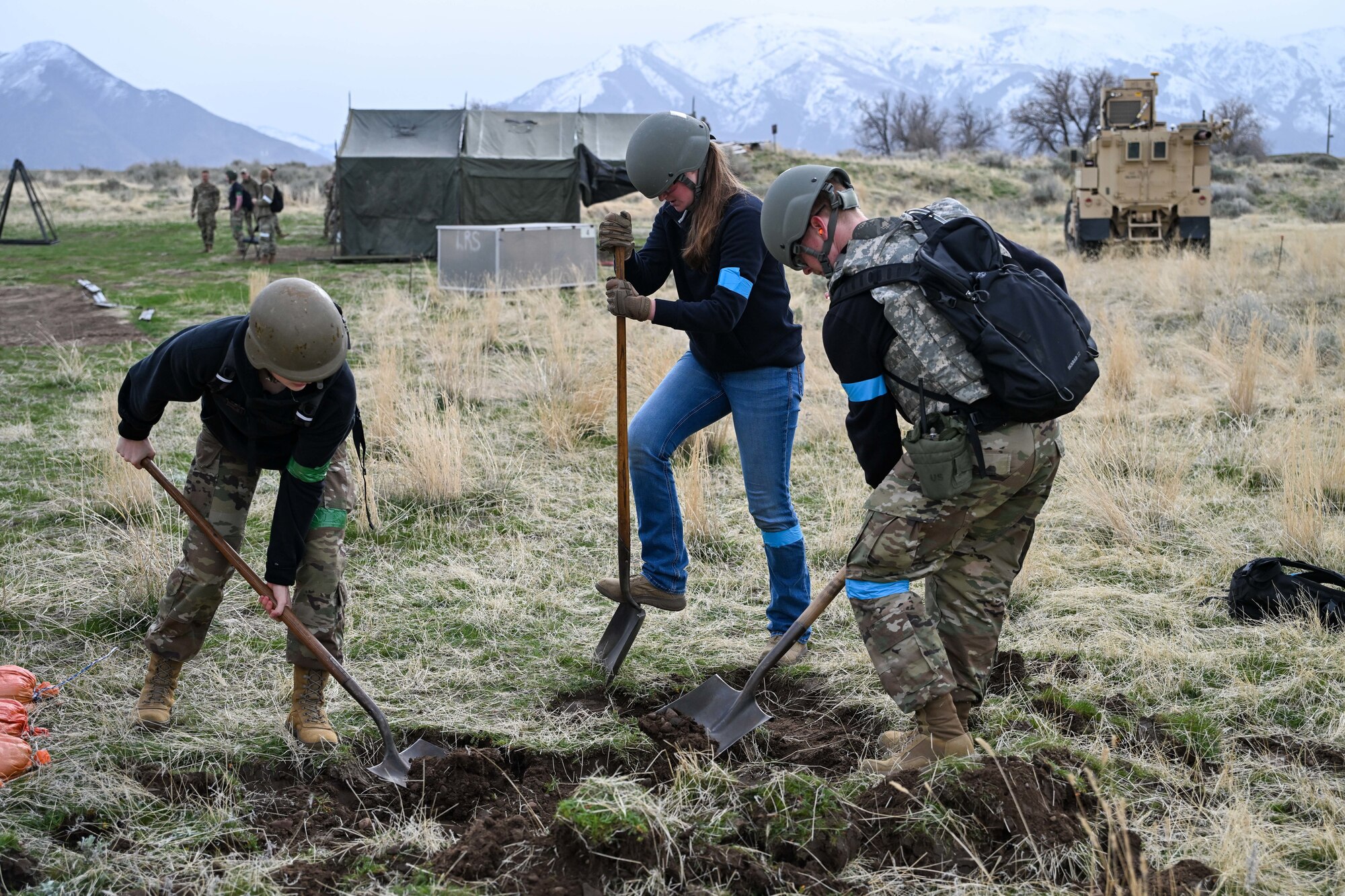 ROTC cadets dig trenches