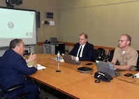 JOINT BASE SAN ANTONIO-FORT SAM HOUSTON – (April 8, 2025) – Dr. Darrin L. Frye, chief science director, Naval Medical Research Unit (NAMRU) San Antonio, speaks with Derek English and Lt. Cmdr. Matt Shipman, military deputy director, Department of the Navy (DON) Human Research Protection Program (HRPP) during a site visit to NAMRU San Antonio at the Battlefield Health and Trauma Research Institute. The DON HRPP is responsible for ensuring human subjects research conducted or supported by U.S. Navy complies with federal, DoD and Navy regulations. Its mission is to ensure the ethical treatment of human subjects in DON-conducted or supported research by promoting adherence to the ethical principles, laws, regulations, and policies that protect human subjects. "DON HRPP site visits are crucial for maintaining ethical and regulatory compliance in NAMRU San Antonio’s research,” said Frye.  “They facilitate procedural enhancement and ensure rigorous protection of human participants, thereby strengthening research integrity and public trust." NAMRU San Antonio is one of eight research commands within Navy Medicine Research and Development. Its mission is to conduct gap driven combat casualty care, craniofacial, and directed energy research to improve survival, operational readiness, and safety of DoD personnel engaged in routine and expeditionary operations. (U.S. Navy photo by Burrell D. Parmer, NAMRU San Antonio Public Affairs/Released)