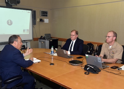 JOINT BASE SAN ANTONIO-FORT SAM HOUSTON – (April 8, 2025) – Dr. Darrin L. Frye, chief science director, Naval Medical Research Unit (NAMRU) San Antonio, speaks with Derek English and Lt. Cmdr. Matt Shipman, military deputy director, Department of the Navy (DON) Human Research Protection Program (HRPP) during a site visit to NAMRU San Antonio at the Battlefield Health and Trauma Research Institute. The DON HRPP is responsible for ensuring human subjects research conducted or supported by U.S. Navy complies with federal, DoD and Navy regulations. Its mission is to ensure the ethical treatment of human subjects in DON-conducted or supported research by promoting adherence to the ethical principles, laws, regulations, and policies that protect human subjects. "DON HRPP site visits are crucial for maintaining ethical and regulatory compliance in NAMRU San Antonio’s research,” said Frye.  “They facilitate procedural enhancement and ensure rigorous protection of human participants, thereby strengthening research integrity and public trust." NAMRU San Antonio is one of eight research commands within Navy Medicine Research and Development. Its mission is to conduct gap driven combat casualty care, craniofacial, and directed energy research to improve survival, operational readiness, and safety of DoD personnel engaged in routine and expeditionary operations. (U.S. Navy photo by Burrell D. Parmer, NAMRU San Antonio Public Affairs/Released)