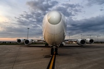 A U.S. Navy E6-B sits on the flight line prior to a Simulated Electronic Minuteman (SELM) test flight