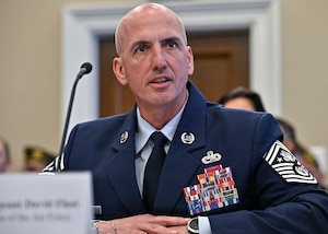 Chief Master Sgt. of the Air Force David Flosi testifies before the House Appropriations Committee.