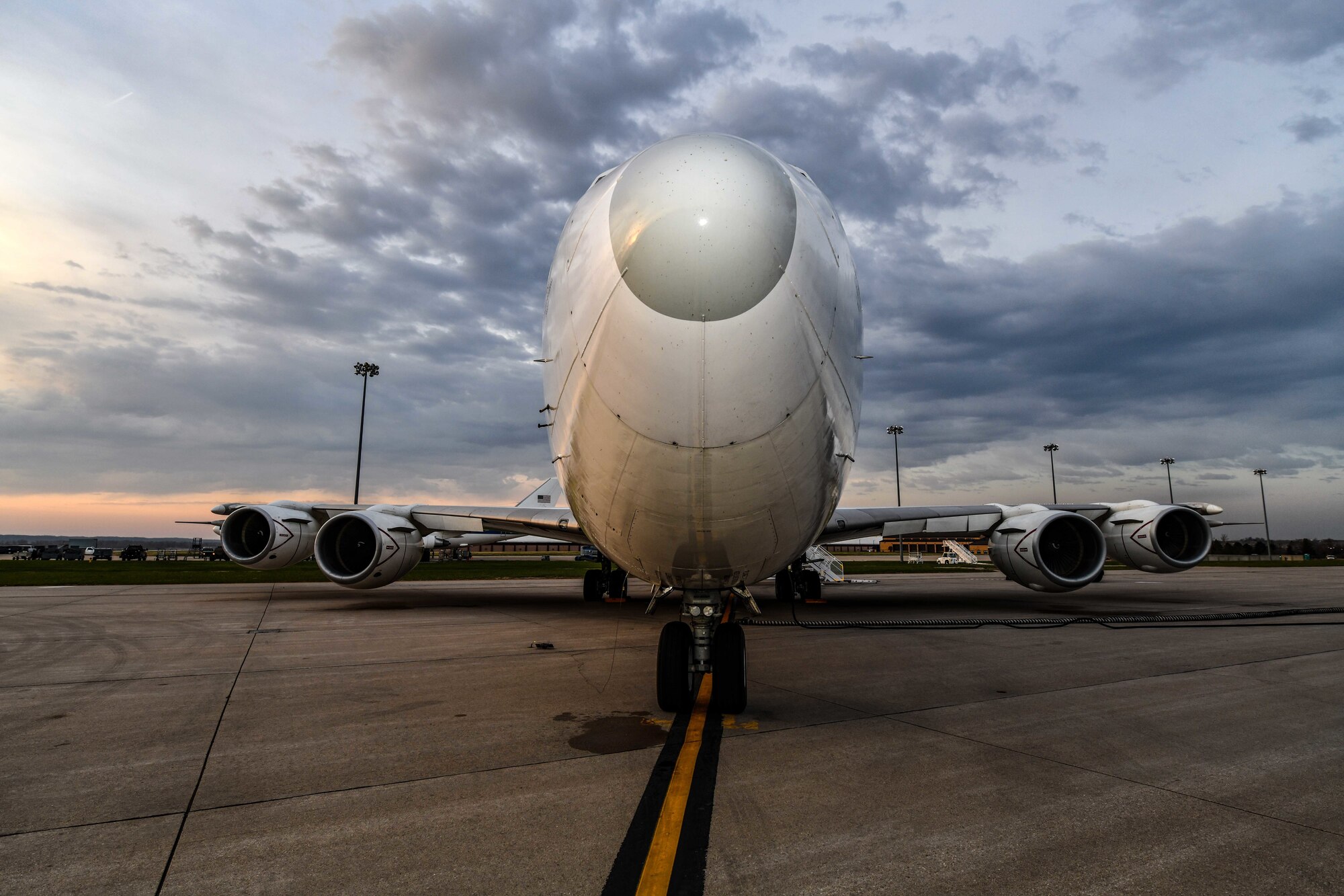 A U.S. Navy E6-B sits on the flight line prior to a Simulated Electronic Minuteman (SELM) test flight