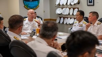 JOINT BASE PEARL HARBOR-HICKAM (April 4, 2025) — Adm. Bill Houston, director, Naval Nuclear Propulsion Program, Department of the Navy/Department of Energy, addresses attendees during the Undersea Warfare Commanders’ Conference (USWCC) on Joint Base Pearl Harbor-Hickam, April 4, 2025. First held in 2018, this year’s theme was “Strengthening Theater Undersea Warfare Interoperability and Lethality in the Indo-Pacific Theater.” The USWCC conference included submarine force representatives from Australia, Canada, France, Japan, Republic of Korea, Singapore, and the U.K. The multi-day event included briefings from each partner nation focused on force employment, combat readiness, interoperability, and integration of emerging technology such as unmanned systems and artificial intelligence. (U.S. Navy photo by Mass Communication Specialist 1st Class Scott Barnes)