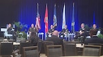 Defense Logistics Agency’s Director Army Lt. Gen. Mark Simerly, second from the left, and senior Navy officers serve on a panel to discuss contested logistics challenges and future sustainment opportunities in the U.S. Indo-Pacific Command