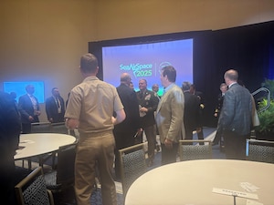 Defense Logistics Agency’s Director Army Lt. Gen. Mark Simerly met with participants after serving on a panel to discuss contested logistics challenges and future sustainment opportunities in the U.S. Indo-Pacific Command