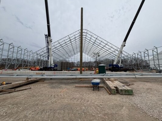 A building frame under active construction.