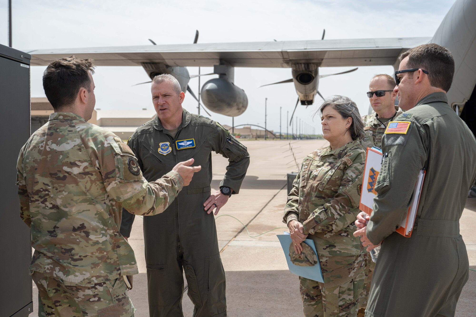 U.S. Air Force Maj. Gen. Charles Bolton, 18th Air Force commander, receives a Lethal Expeditionary Airman Development course immersion at Dyess Air Force Base, Texas, April 2, 2025. The 317th Airlift Wing’s LEAD course rapidly develops maintenance Airmen with the Agile Combat Employment objectives necessary to operate in contested, degraded, and operationally limited environments. (U.S. Air Force photo by Airman Caleb Schellenberg)