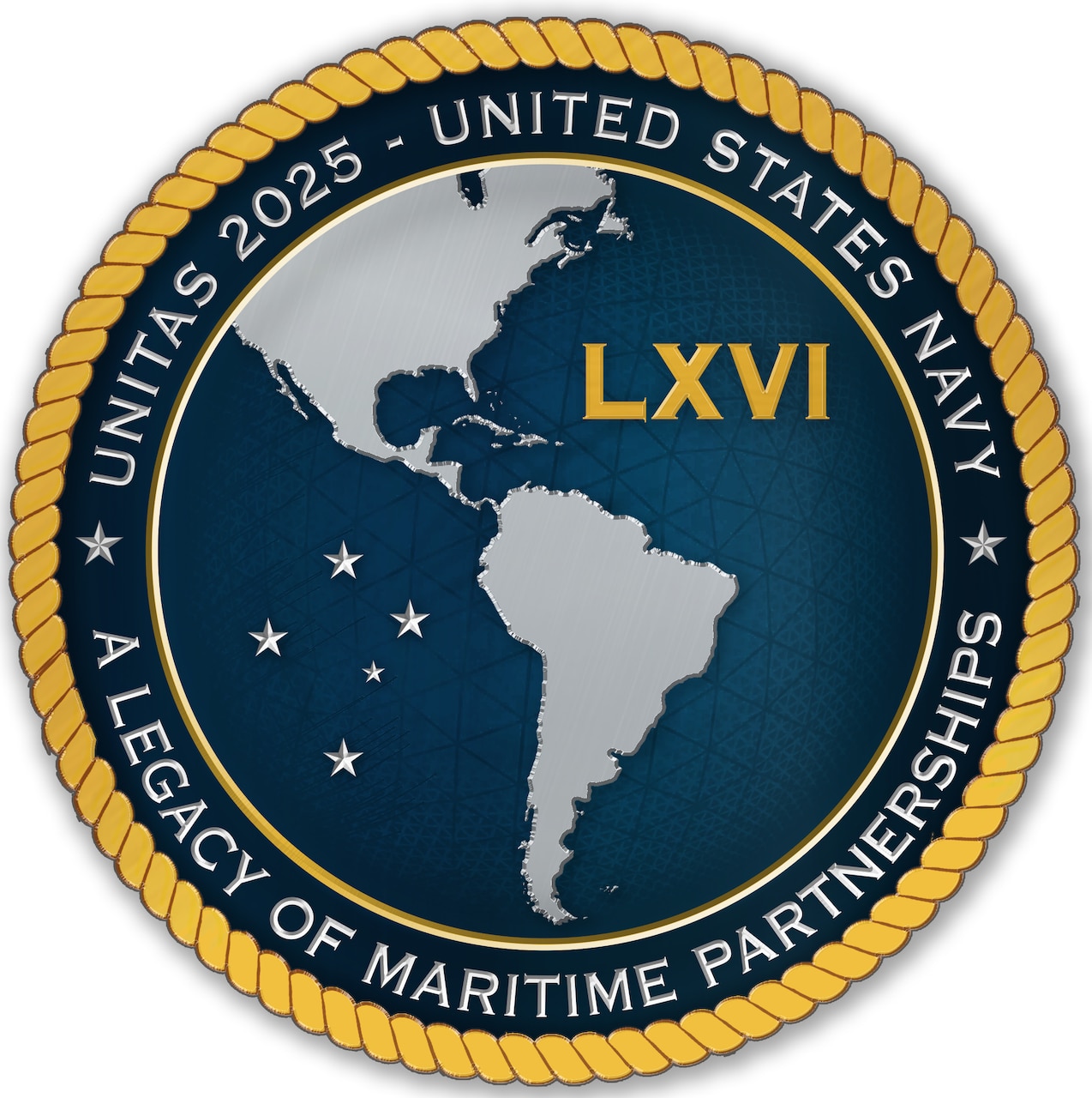 Depicted is the U.S. Navy’s UNITAS 2025 logo.  This year’s UNITAS, set for September, is the longest-running, multinational maritime exercise in the world. UNITAS 2025 will combine the efforts of Allies and Partners from across the globe and serve as the warfighting introduction to Navy 250 – the U.S. Navy’s year-long birthday celebration. U.S. Naval Forces Southern Command/U.S. 4th Fleet is the maritime component of U.S. Southern Command and the trusted maritime partner for Caribbean, Central and South America maritime forces leading to improved unity, security, and stability.