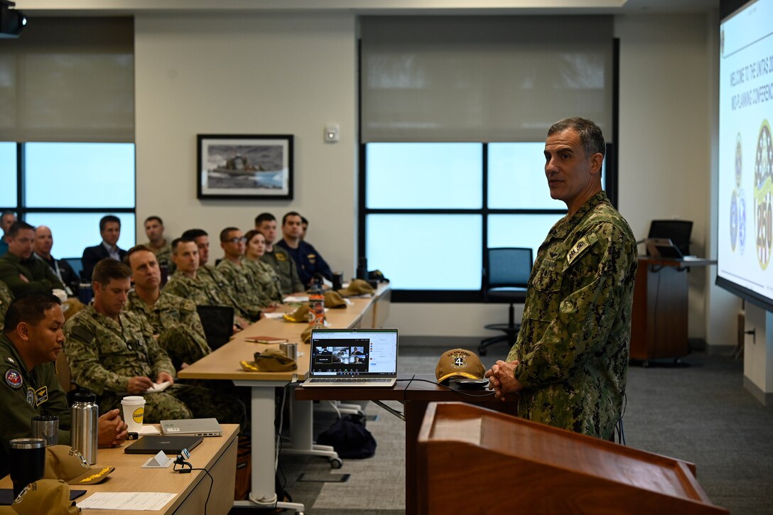 Rear Adm. Carlos Sardiello, Commander U.S. Naval Forces Southern Command/U.S. 4th Fleet, provides operational guidance to the more than 100 Sailors, Marines, and civilians gathered onboard Naval Station Mayport in support of the UNITAS 2025 Mid-Planning Conference. This year’s UNITAS, scheduled for September, is the longest-running, multinational maritime exercise in the world. UNITAS 2025 will combine the efforts of Allies and Partners from across the globe and serve as the warfighting introduction to Navy 250 – the U.S. Navy’s year-long birthday celebration. U.S. Naval Forces Southern Command/U.S. 4th Fleet is the maritime component of U.S. Southern Command and the trusted maritime partner for Caribbean, Central and South America maritime forces leading to improved unity, security, and stability.