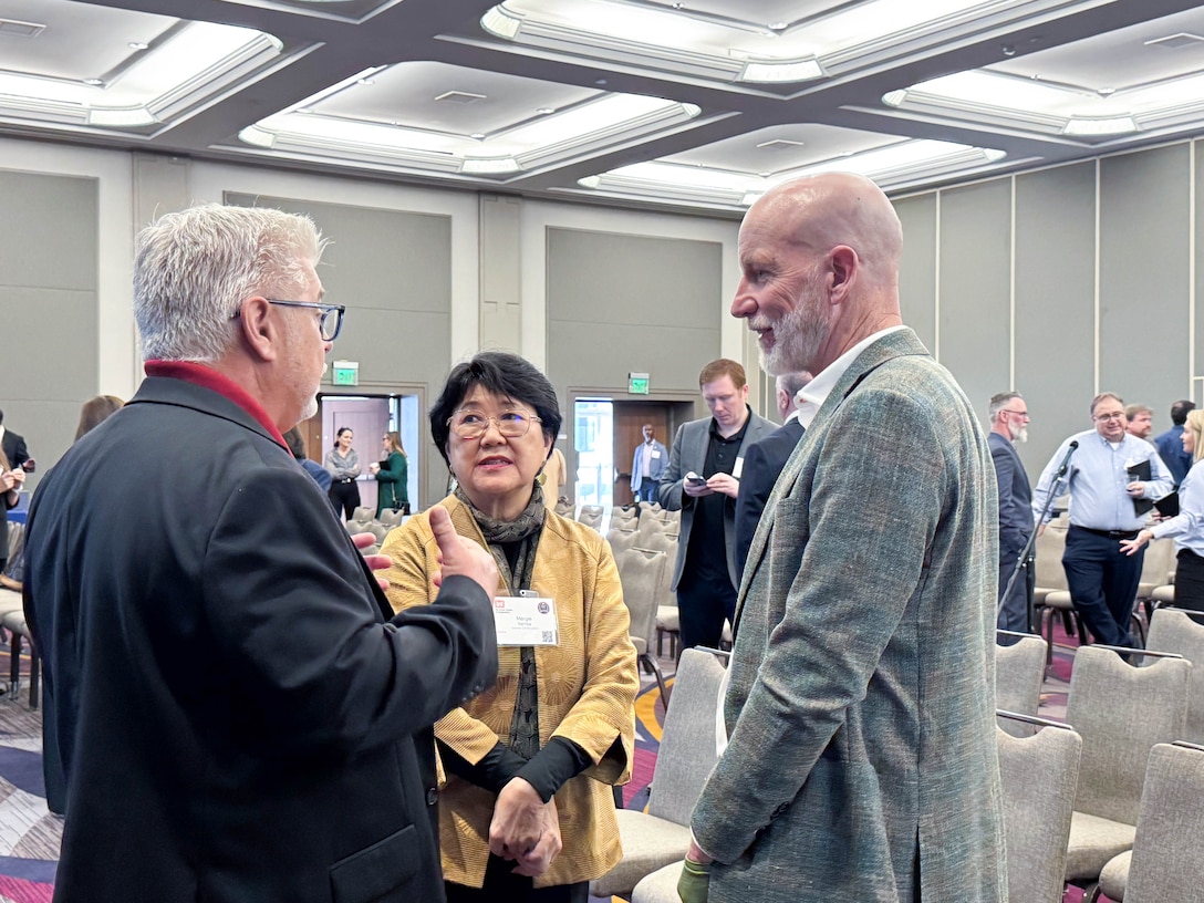 Attendees speak with each other at the annual Business Opportunity Open House hosted by the small business section at the Hyatt Regency in Sacramento, California on March 12, 2025. (U.S. Army photo by Bertha Smith, U.S. Army Corps of Engineers Sacramento District Public Affairs)