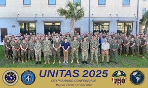 Led by Rear Adm. Carlos Sardiello, Commander U.S. Naval Forces Southern Command/U.S. 4th Fleet, more than 100 Sailors, Marines, and civilians gathered onboard Naval Station Mayport in support of the UNITAS 2025 Mid-Planning Conference. This year’s UNITAS, scheduled for September, is the longest-running, multinational maritime exercise in the world. UNITAS 2025 will combine the efforts of Allies and Partners from across the globe and serve as the warfighting introduction to Navy 250 – the U.S. Navy’s year-long birthday celebration. U.S. Naval Forces Southern Southern Command and the trusted maritime partner for Command/U.S. 4th Fleet is the maritime component of U.S. Caribbean, Central and South America maritime forces leading to improved unity, security, and stability.