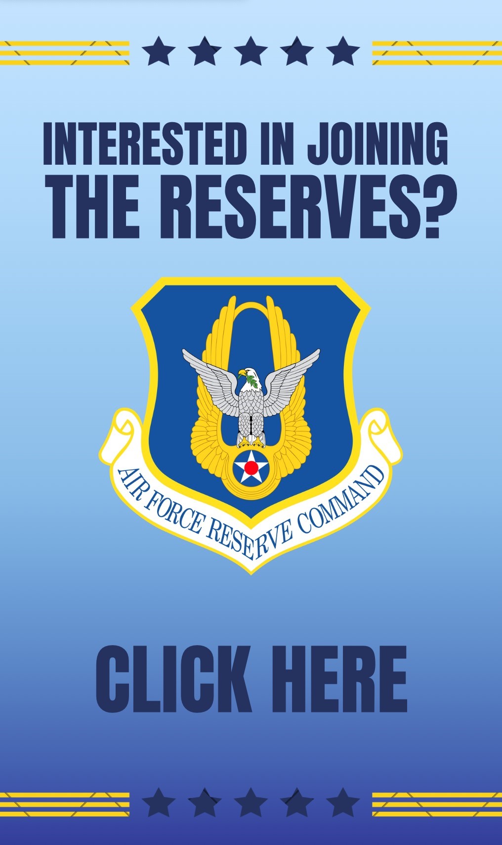 Blue and yellow graphic with AFRC patch on it to promote recruiting.