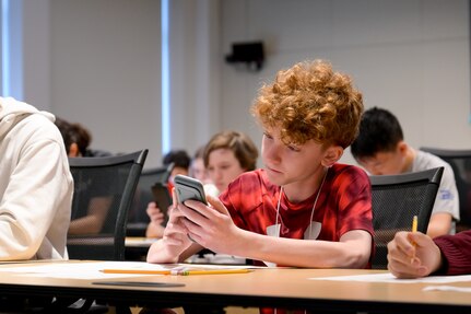 During the individual exams, students focus intently on their math accuracy in hopes of competing in the final round of the Carderock Math Contest (CMC) held annually at Naval Surface Warfare Center, Carderock Division in West Bethesda, Md. on Friday April, 4, 2025.