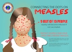It’s not hard to connect the dots. Once considered eradicated, measles is now escalating. Naval Hospital Bremerton public health and preventive medicine providers have been paying close attention to locally confirmed measle cases in the Puget Sound area, as well as outbreaks across the country. While there isn’t cause for alarm, but there is always a need for awareness. In anticipation of servicemembers preparing for summer permanent change of station orders with family members, as well as increased travel activity over spring and summer season, experts recommend ensuring vaccinations are up to date. Discuss with your medical team regarding early measles vaccination prior to any international travel and travel to high-risk areas in the United States with measles outbreaks. Protect yourself with the measles, mumps, and rubella (MMR) vaccine. Two doses of MMR vaccine are about 97 percent effective at preventing measles. One dose is about 93 percent effective. 

The CDC notes that those who are primarily impacted by the preventable virus are children and adolescents who had not been vaccinated with the MMR vaccine. NHB’s Immunization Clinic is providing vaccinations on a walk-in basis, Monday, Wednesday, Thursday, and Friday, from 8 a.m. to 11:45 a.m. and from 1 p.m. to 3:30 p.m., and Tuesday from 10 a.m. to 11:45 a.m., for Measles, as well as acute respiratory illnesses – influenza, RSV [respiratory syncytial virus], COVID, and TDaP - which in Washington State is a school-required vaccine for students in grades 7-12 (Official Navy graphic by Mass Communication Specialist 2nd Class Jennifer Benedict, NHB/NMRTC Bremerton public affairs)