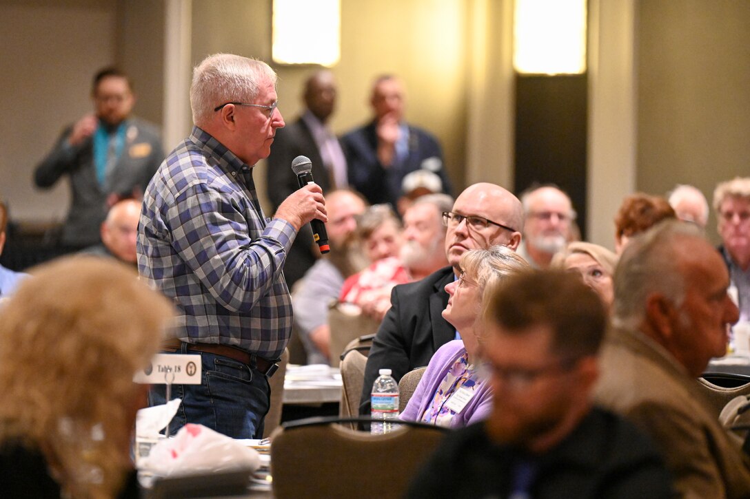 Families of missing service members tell stories about their loved ones during the remembrance ceremony at the Defense POW/MIA Accounting Agency family member update, New Orleans, April 12, 2025.