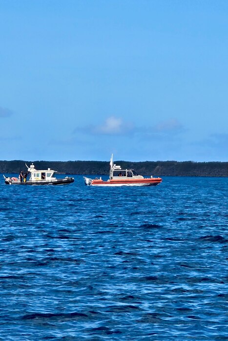 Maritime law enforcement and emergency responders from the Guam Port Authority and Guam Fire Department conduct training in Apra Harbor, Guam, as part of the NASBLA Boat Crew Member Course on March 27, 2025.