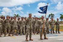 Soldiers with B Company, 1st Battalion, 294th Infantry Regiment from the Guam Army National Guard, or Team Binadu, stand in formation during the opening of a unit awards ceremony at Guam National Guard Barrigada Readiness Center, April 12.