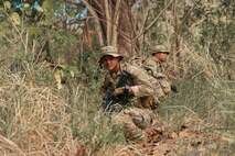 Philippine Army Soldiers with the First Squat Regiment and U.S. Army Soldiers assigned to 1st Battalion, 21st Infantry Regiment, 2nd Light Brigade Combat Team, 25th Infantry Division, conducted a jungle tracking course during Salaknib 2025, Fort Magsaysay, Philippines, April 9, 2025.