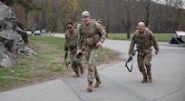 New York Army National Guard Soldiers take on the 12-mile ruck march to test endurance and resilience during the 2025 State Best Warrior Competition at Camp Smith Training Site, near Peekskill, N.Y., April 5, 2025.