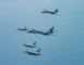 Two U.S. Air Force B-1 Lancers fly in formation with two U.S. F-16 Fighting Falcons and two Republic of Korea Air Force F-35A Lightning IIs in airspace over the western region of ROK, April 16, 2025.