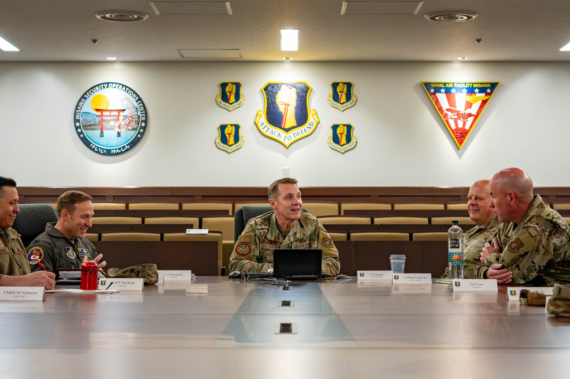 U.S. Air Force Brig. Gen. Michael Zuhlsdorf, Headquarters Pacific Air Forces director of logistics, engineering and force protection, attends a mission brief at Misawa Air Base, Japan, April 8, 2025.