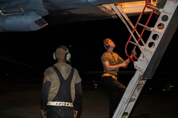 U.S. Air Force maintainers assigned to the 9th Bomber Generation Squadron prepare B-1B Lancer for take-off in support of a Bomber Task Force at Misawa Air Base, Japan, at Dyess Air Force Base, Texas, Apr. 14, 2025. BTF deployments like this enhance the readiness and training necessary to respond to any potential crisis or challenge across the globe.