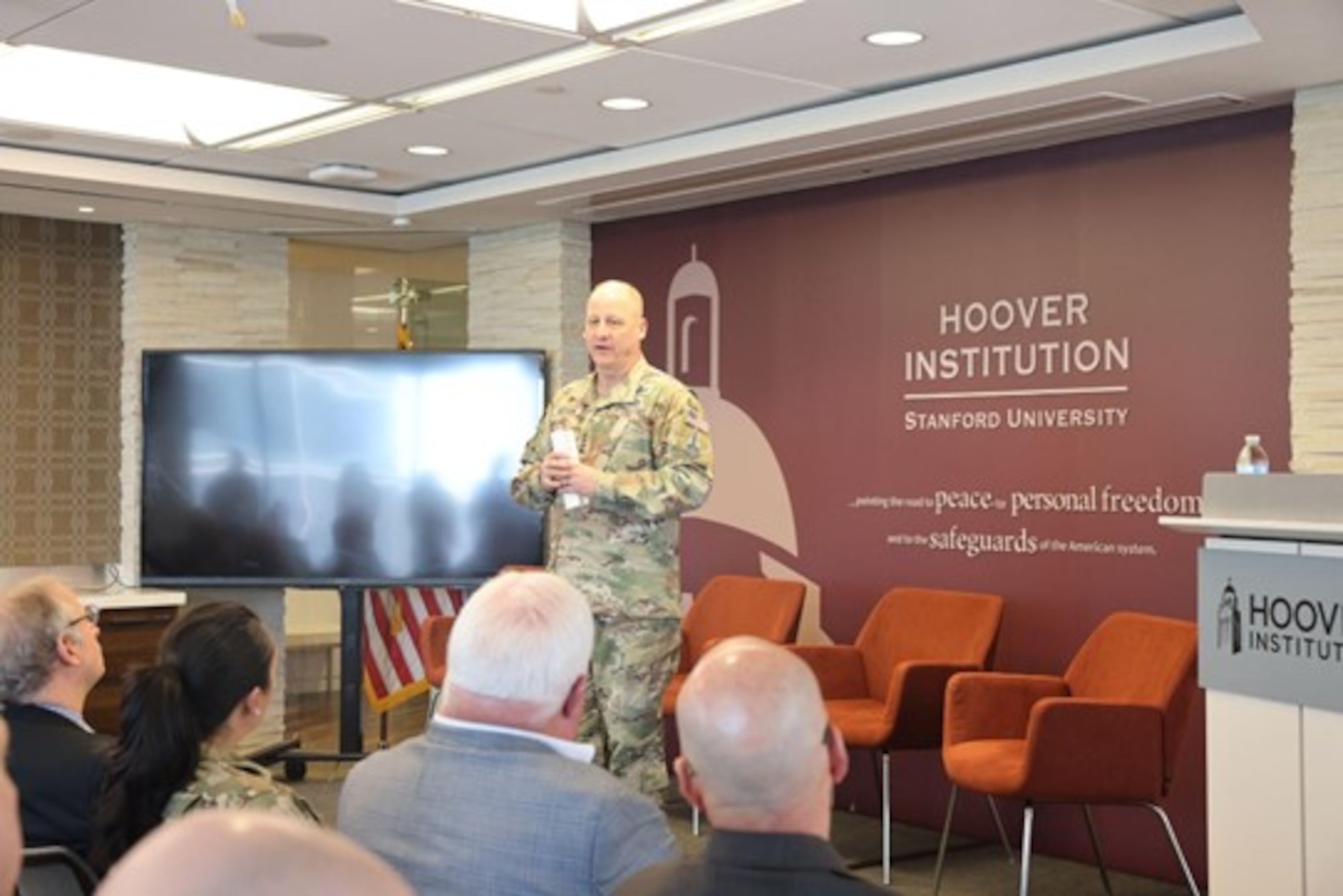 USSF General Michael Guetlein provides keynote remarks at Space Systems Command’s Commercial Space Office first CASR wargame at the Hoover Institution in Washington, D.C. on March 25, 2025. CASR is a new SSC strategic initiative designed to ensure access to commercial capabilities throughout the spectrum of conflict while maintaining security, reliability, and availability. (Courtesy Photo)