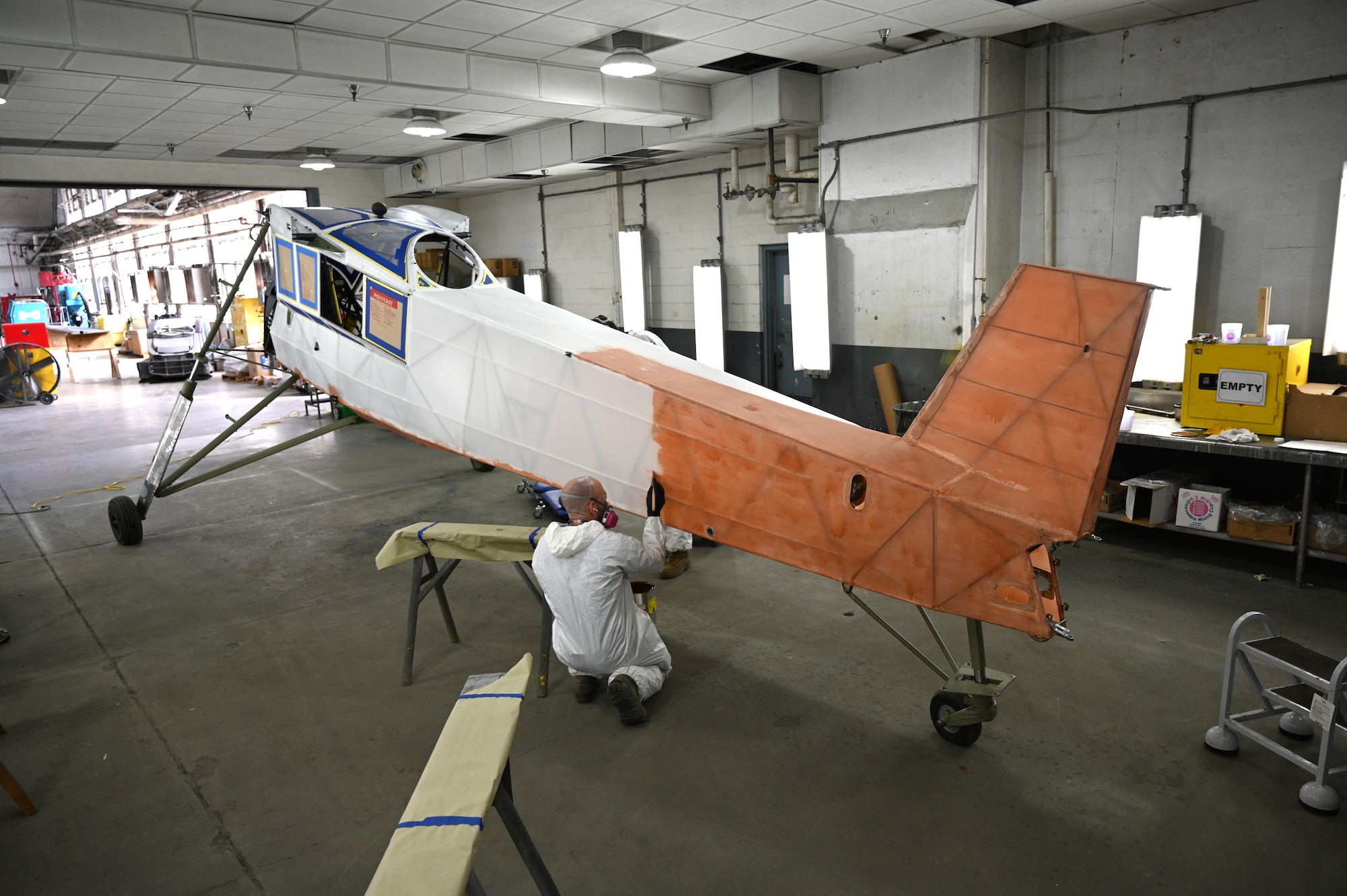 Fieseler Fi-156C-2 Storch aircraft undergoing restoration.