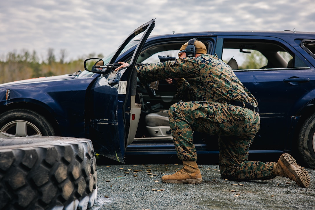 U.S. Marine Corps Staff Sgt. Abel Lopezrijos, an intelligence chief with 3rd Battalion, 1st Marine Division, conducts a shooting drill during the Marine Corps Marksmanship Championships individual rifle match, hosted by Weapons Training Battalion at Marine Corps Base Quantico, Virginia, April 14, 2025. The competition brings together the top shooters from regional Marine Corps Marksmanship Competitions to test their skills in precision rifle, action pistol, and multi-gun shooting. It continues the legacy of the Marine Corps shooting team, which has upheld marksmanship excellence since the early 1900’s and reinforces the Corps’ commitment to marksmanship as a core warfighting skill. (U.S. Marine Corps photo by Lance Cpl. Braydon Rogers)