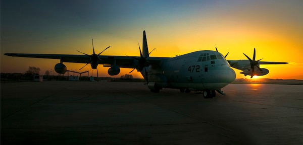 A KC-130J Hercules with Special-Purpose Marine Air-Ground Task Force Crisis Response-Africa is on the flight line near Madrid, Spain, March 16, 2015. Service members with the Spanish Airborne Brigade jumped and dropped cargo from the KC-130J as part of a bilateral training exercise that tested the capabilities and interoperability of the two NATO allies.