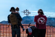 Attendees watch as the U.S. Air Force Thunderbirds perform during Aviation Nation 2025 at Nellis Air Force Base, Nevada, April 4, 2025.