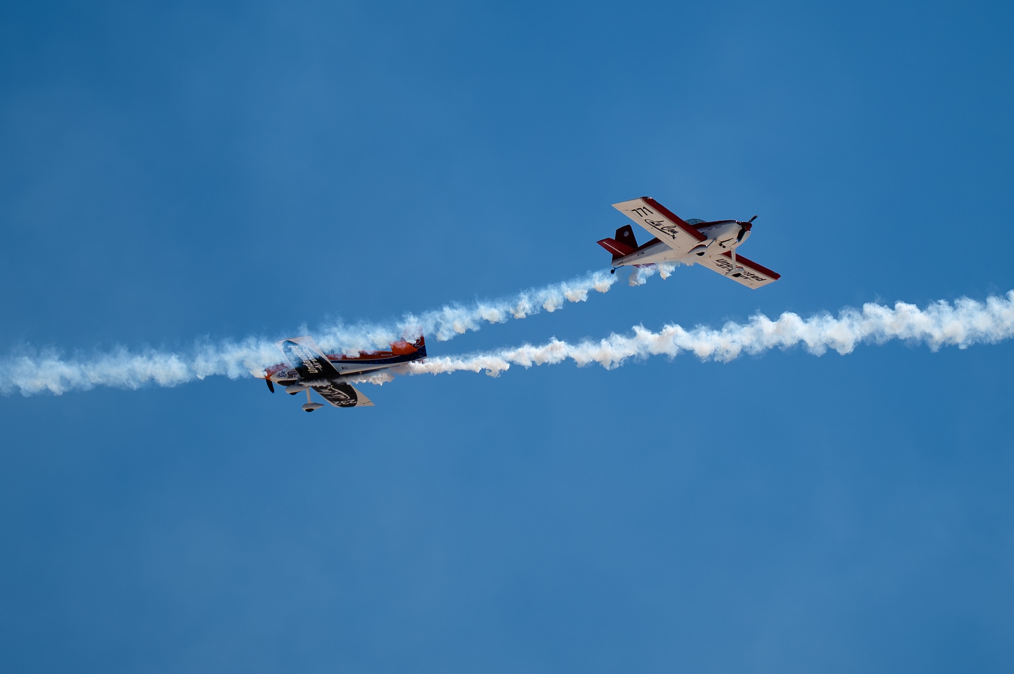 The Undaunted team perform an aerial display with a two ship formation with a Van’s RV-7 and a Van’s RV-8 aircraft during Aviation Nation 2025 at Nellis Air Force Base, Nevada, April 4, 2025.