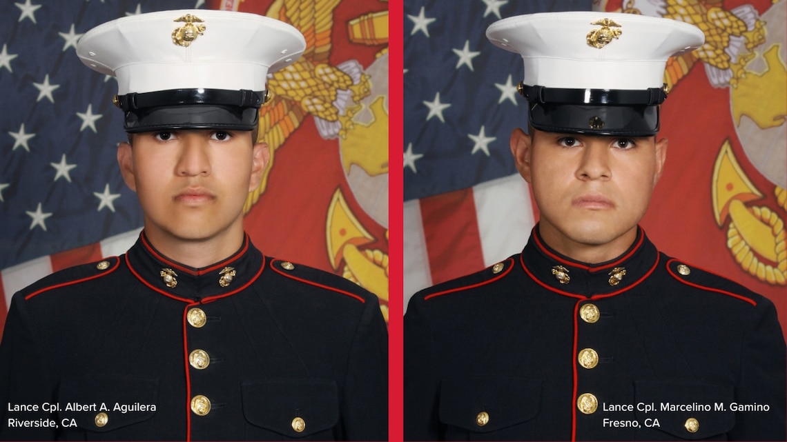 Officials with 1st Marine Division identified the two Marines who were killed after a vehicle accident April 15 while supporting Joint Task Force Southern Border operations. The two Marines are:Lance Cpl. Albert A. Aguilera, 22, of Riverside, California, was a combat engineer with 1st Combat Engineer Battalion, 1st Marine Division. He enlisted in March 2023 and was promoted to lance corporal in May 2024.Lance Cpl. Marcelino M. Gamino, 28, of Fresno, California, was a combat engineer with 1st Combat Engineer Battalion, 1st Marine Division. He enlisted in May 2022 and was promoted to lance corporal in August 2024. His decorations include the National Defense Service Medal and Sea Service Deployment Ribbon. He deployed to Darwin, Australia, with Marine Rotational Force - Darwin in 2024.